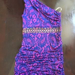Purple and blue Kourture By Kimora studded dress
